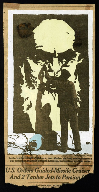 soldier defaces portrait 